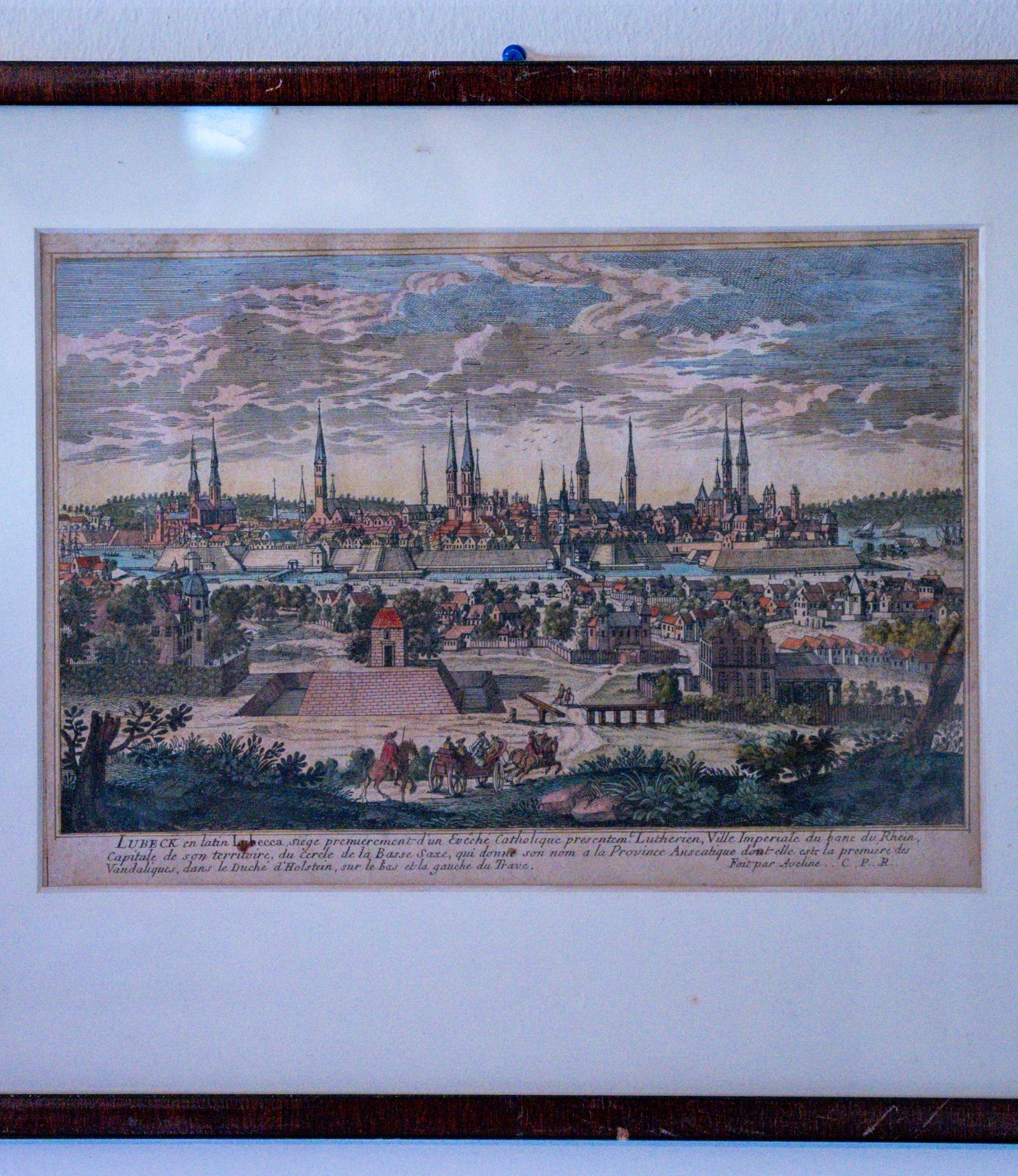 Kolorierter Kupferstich: Stadtansicht von Lübeck (Pierre Aveline)