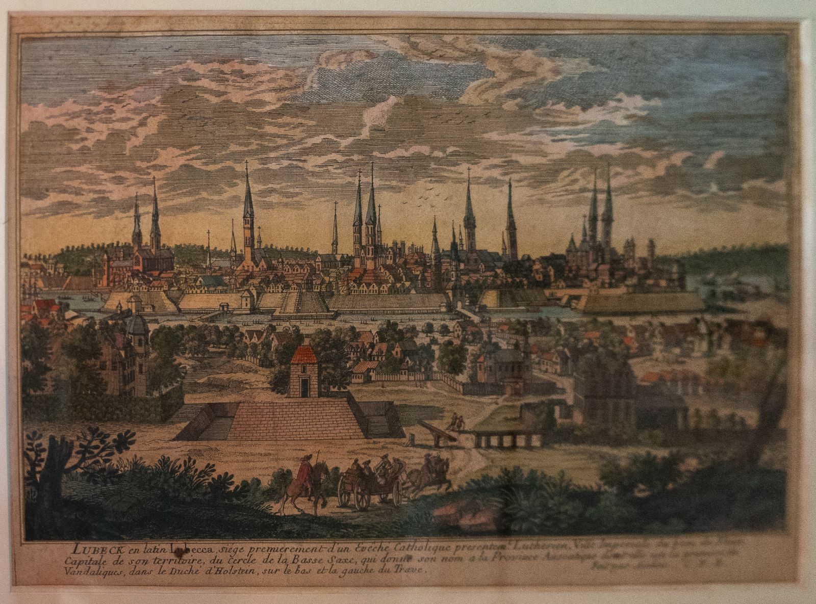 Kolorierter Kupferstich: Stadtansicht von Lübeck (Pierre Aveline)