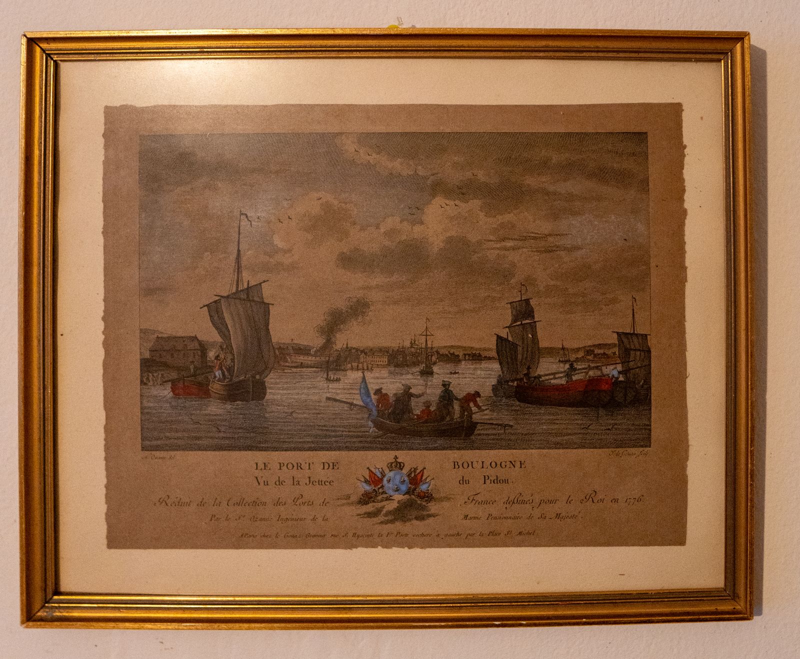 Historischer Kupferstich: Hafenansicht von Boulogne-sur-Mer (nach 1776)